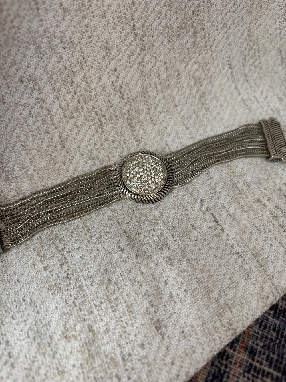 Silver-Tone Multi-Chain Crystal Center Bracelet